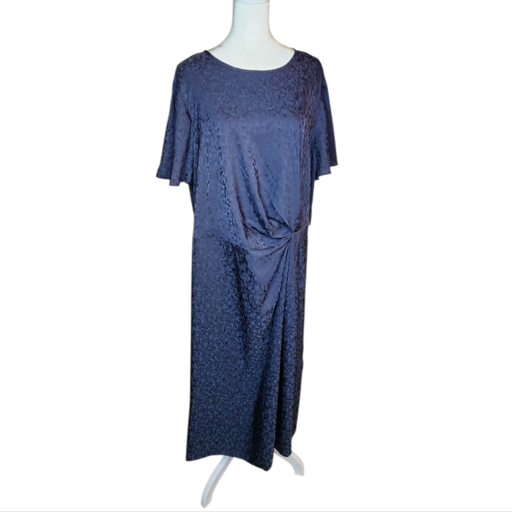 NEW Lane Bryant Tonal Navy Print Midi Dress Short Sleeve Gathered Waist 18